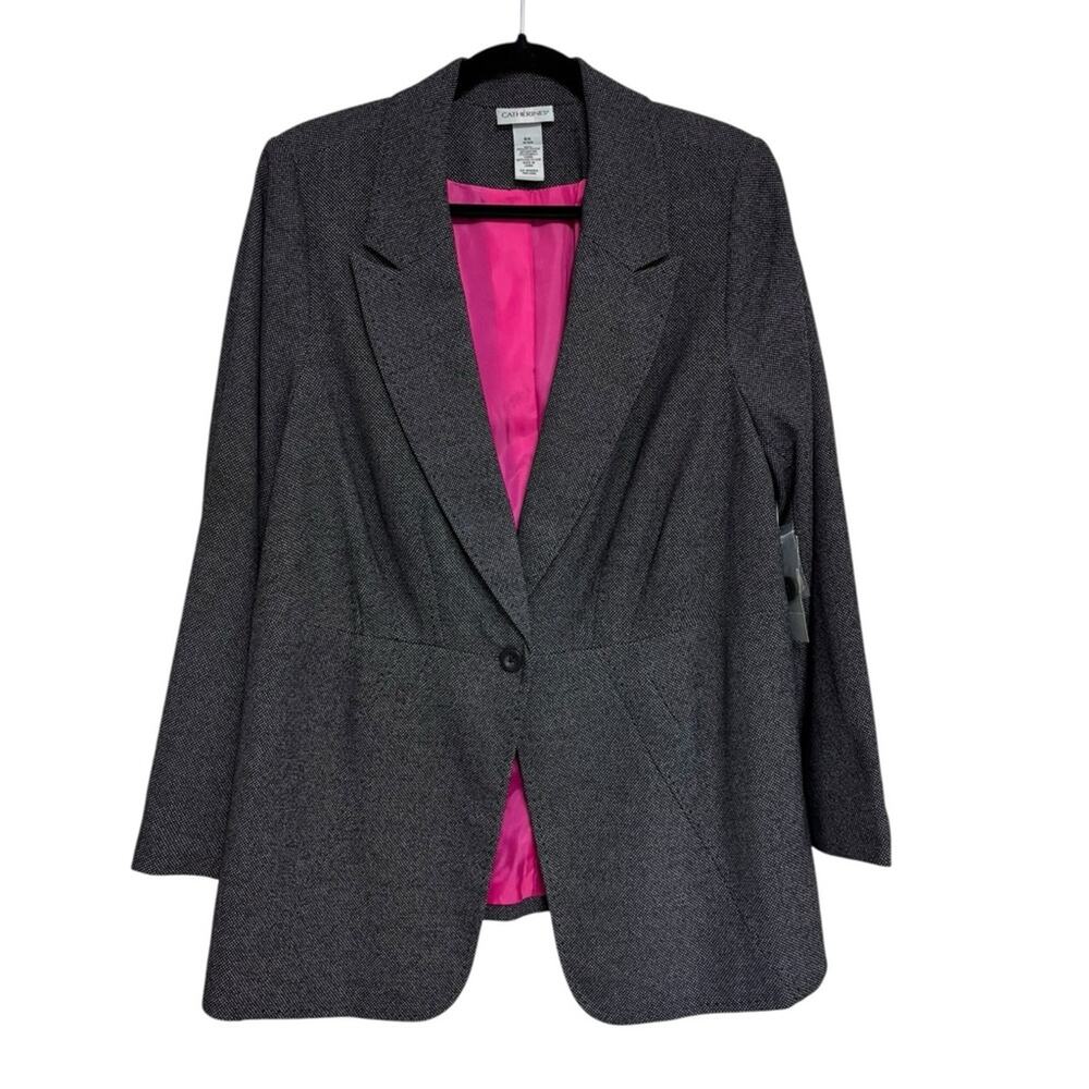 NEW Catherines Dark Gray Long Line Blazer with Pink Interior - Size 0X (14/16W)